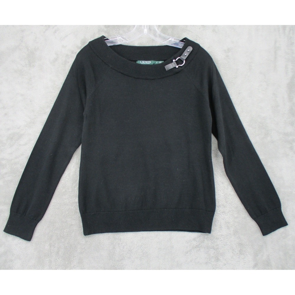 Ralph Lauren Blouse Womens Medium Buckle Boat Neck Pullover‎ Lightweight Knit
